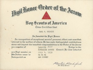 Carl N. Helmick Vigil Honor Certificate