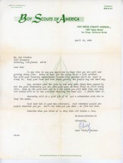 1969 Letter From Chief Walker to Robert Lindboe on San Diego County Council Stationary