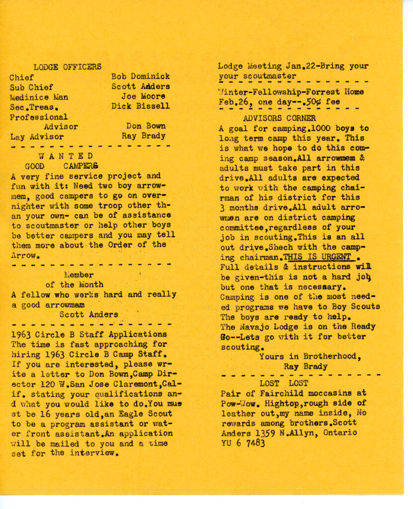 1963 January Navajo Lookout Newsletter