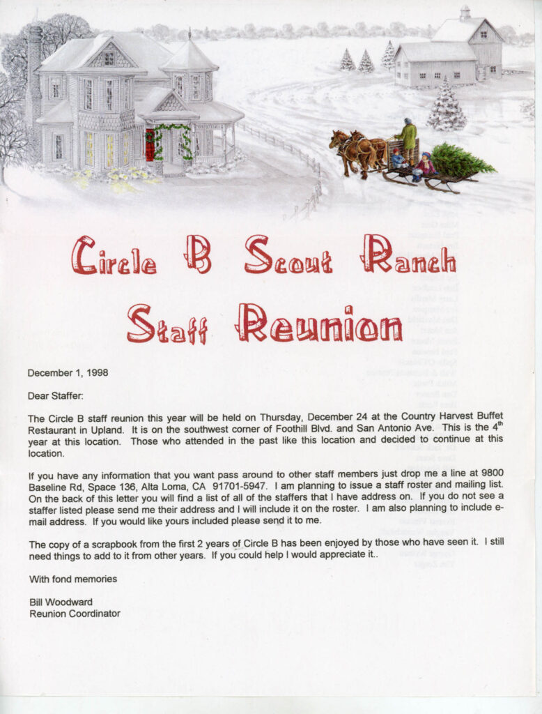 Circle B Scout Ranch Staff Reunion Letters - Front