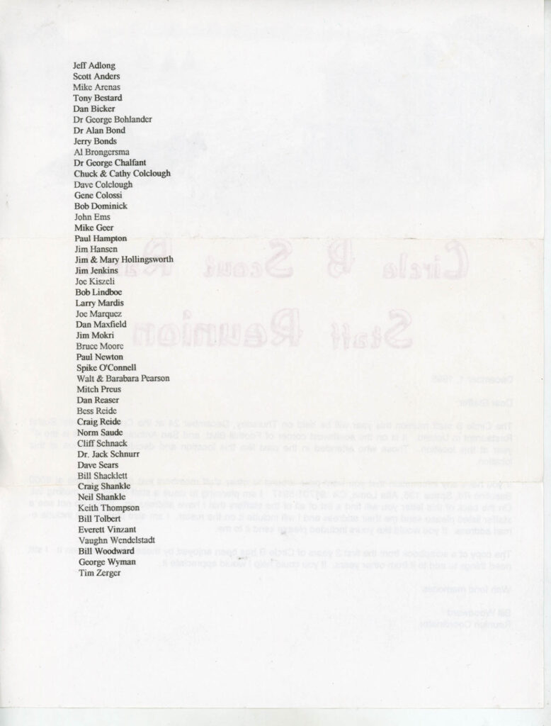 Circle B Scout Ranch Staff Reunion Letters - Reverse