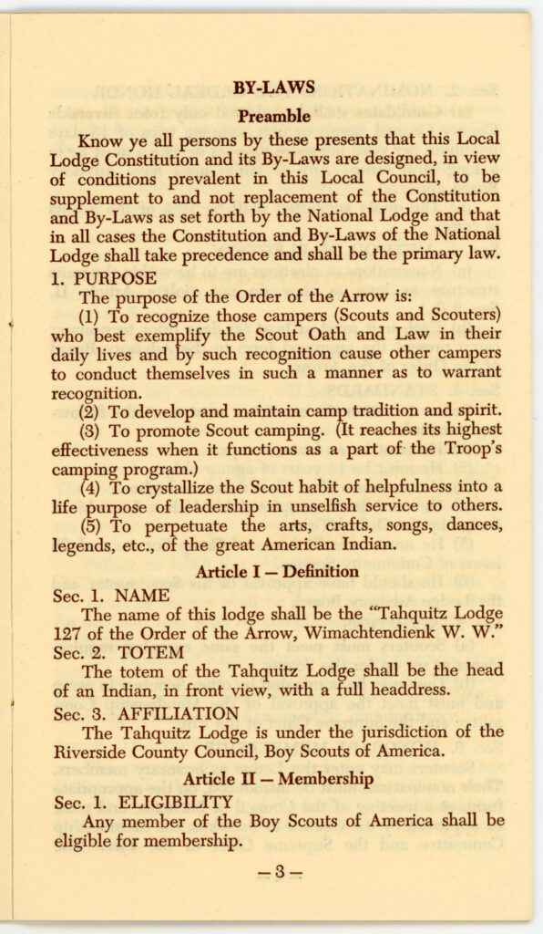 Tahquitz Lodge 127 - 1949 By-Laws