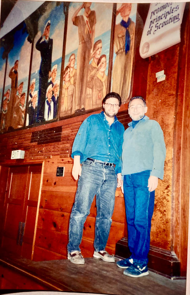 Bill Topkis and Bernie Sussman below Murals 1–4 in Camp Josepho's Grand Lodge.